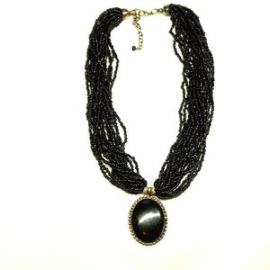 Vintage 16 Strand Black Seed Bead Onyx Women's Necklace